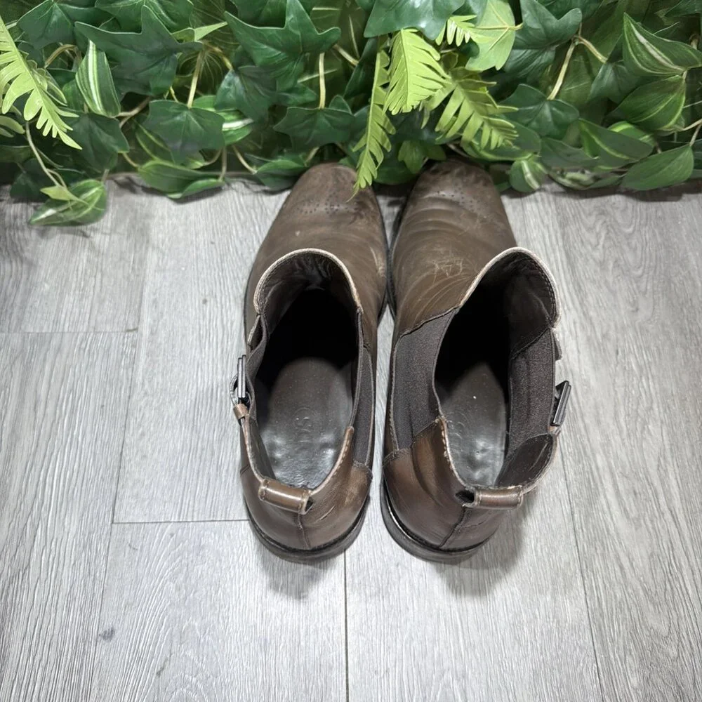 MEN'S TOD'S Buckle CHELSEA WINGTIP BROWN LEATHER BOOTS SIZE 9.5 DISTRESSED